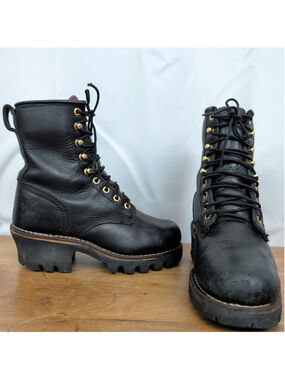 Ladies' Chippewa Black Leather Logger Boots Size 6